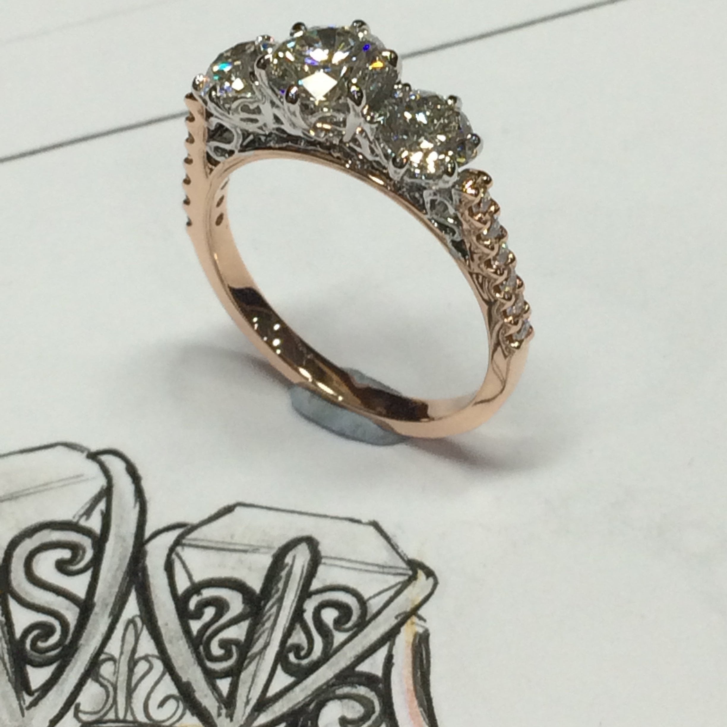 Intricate hand made engagement ring, vintage inspired, made in Melbourne.