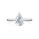 Clara - Micheli Jewellery. Pear shape diamond solitaire engagement ring. White gold band and 3 claw setting. Simple and refined pear solitaire. Pear diamond solitaire. Melbourne, Australia. 