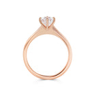 Lucia - Micheli Jewellery, rose gold diamond engagement ring. simple band engagement ring in rose gold. 6 claw engagement ring setting. rose gold simple engagement ring. pink gold engagement ring. rbc diamond side profile engagement ring. side profile of solitaire engagement ring in rose gold with 6 claws. 