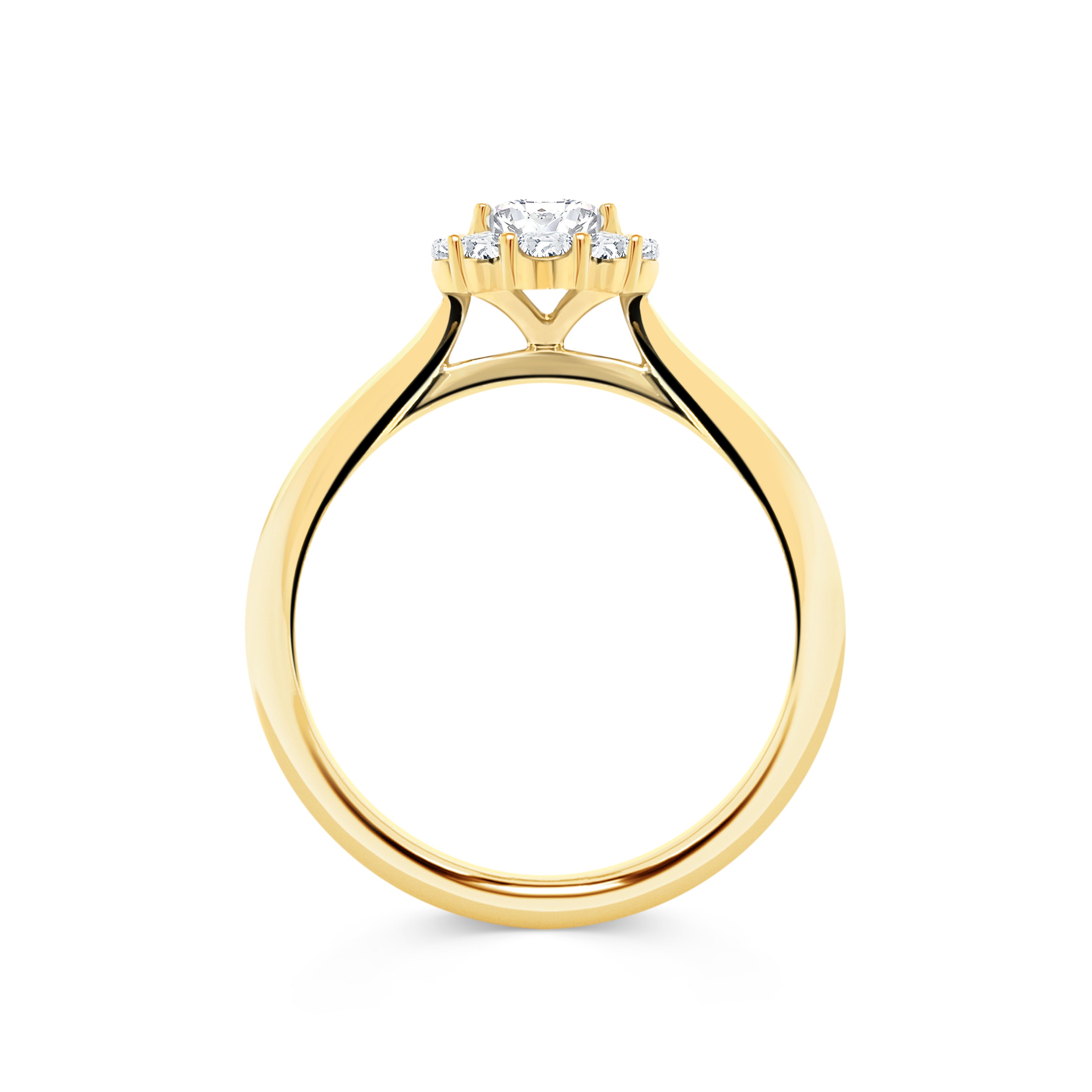 Micheli Jewellery | Custom Engagement Rings & Fine Jewellery | Round Brilliant cut diamond with a flower setting Halo set in 18K yellow gold